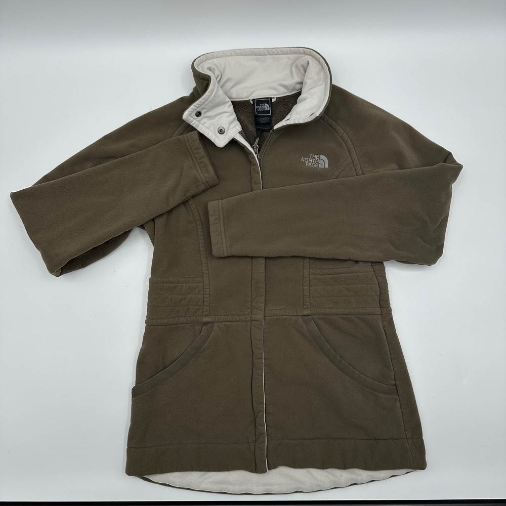 The North Face Womens Small Full Zip Fleece Jacket Green Snap Collar Preppy Coat - Picture 2 of 13